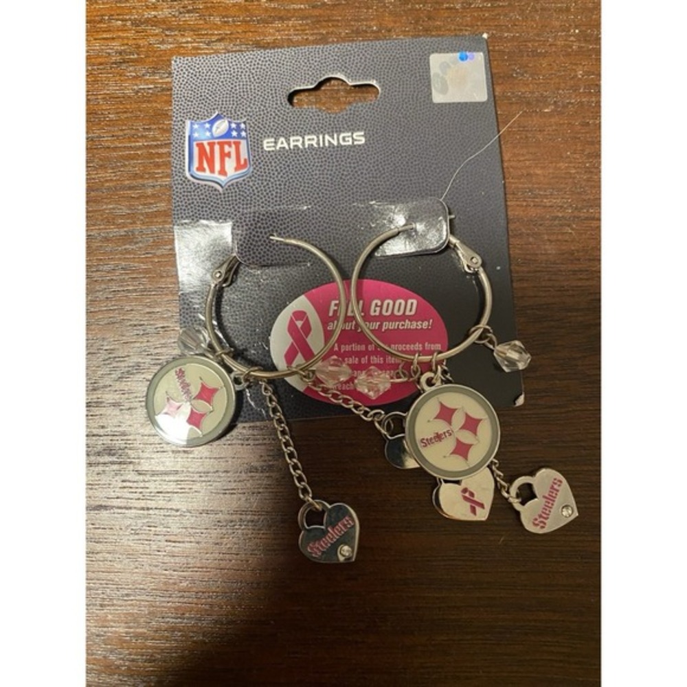 Pittsburgh Steelers Necklace, Earrings & Cancer Awareness Pin - Picture 2 of 4